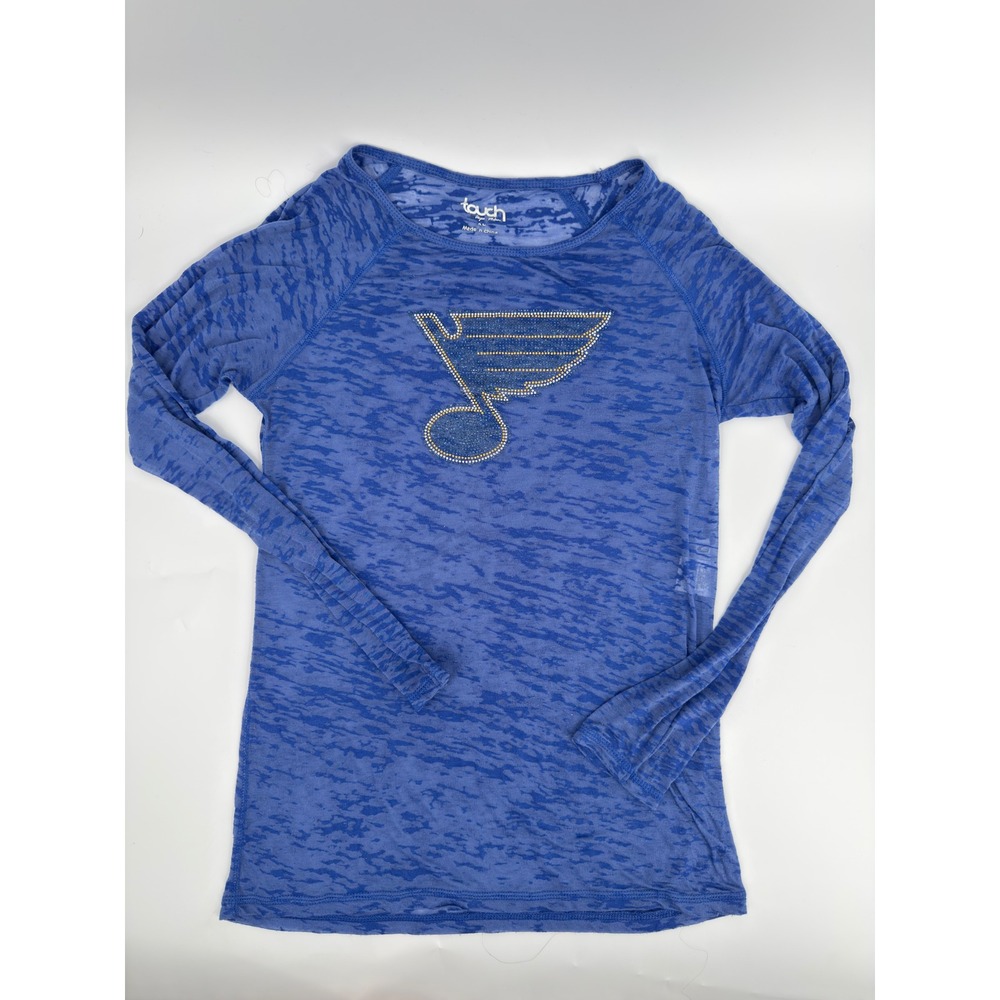 Touch St Louis Blues Shirt Burnout Rhinestone Modern Women XL Blue